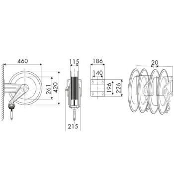 Zwijak do węży, 20 bar, stal malowana, wej. 1/2" (f), wąż 1/2", 15 mb - RAASM